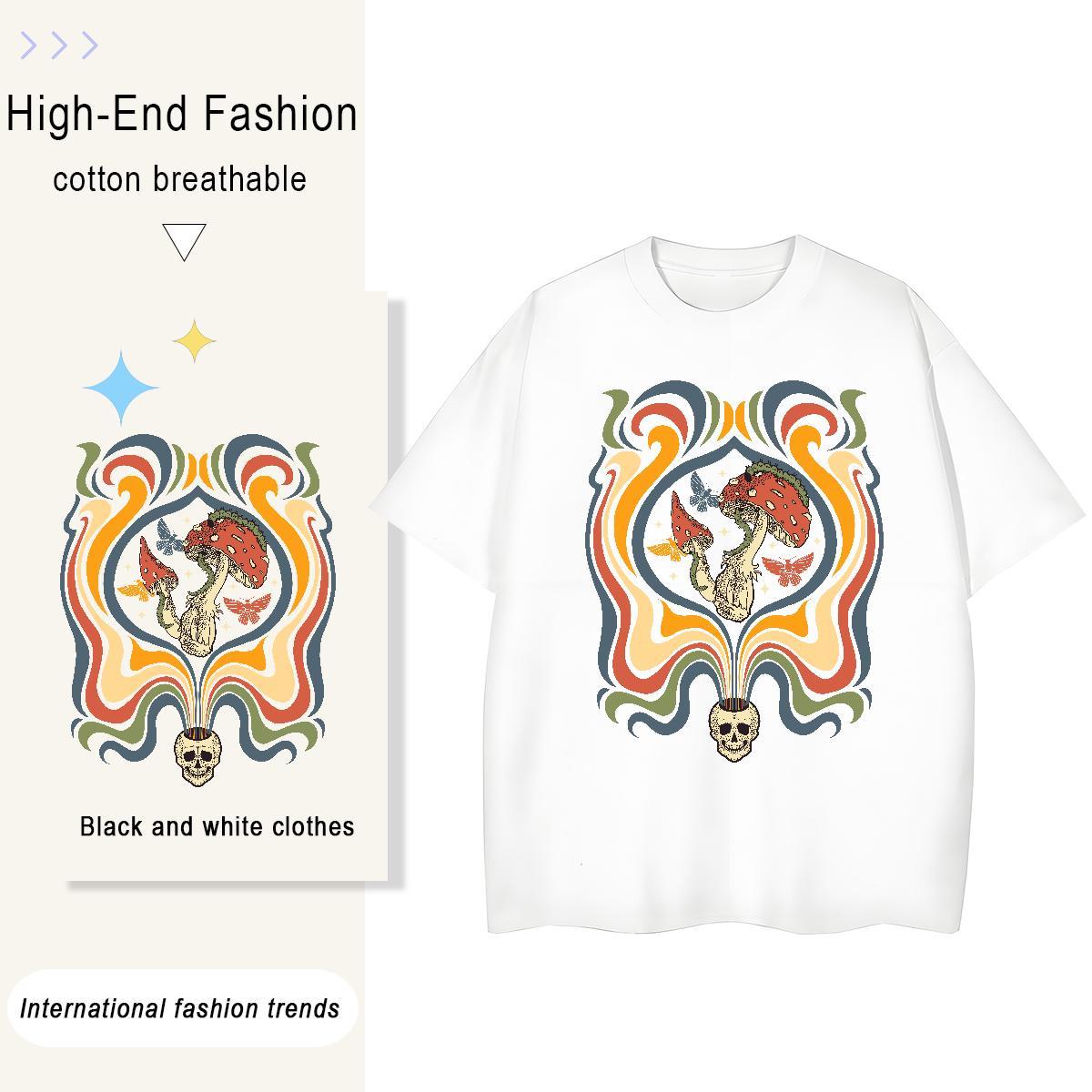 New Arrival Tshirts mushroom Summer Casual 230g Cotton Polos Short Sleeve Soft Classic T-Shirts Oversized 3XL 4XL