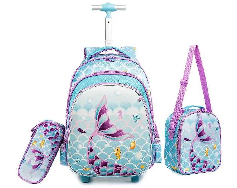 Kids Backpack with Wheels 3 pcs School Rolling Backpack for Girl Roller Backpack On Wheels Elementary Students Carry on Trolley Y240820