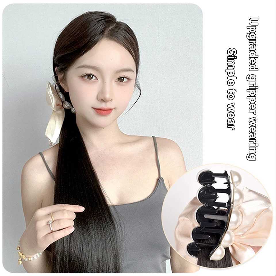 Beautiful synthetic bow ponytail wig womens claw clip high ponytail straight hair natural new Chinese braided ponytail W240817
