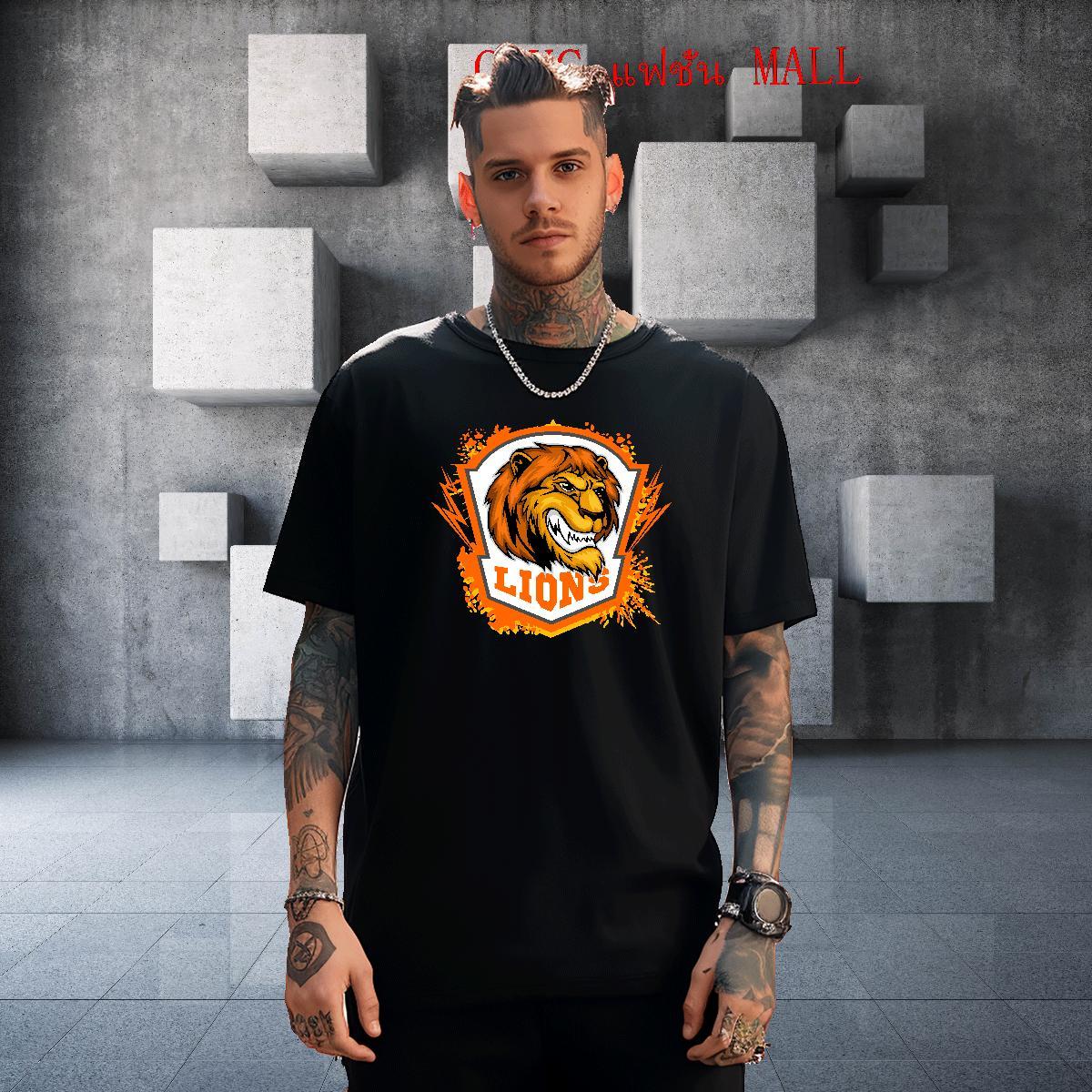 Unisex Men Tops Tees Summer Casual 230g Pure Cotton Anime Crew Neck Breathable lion T Shirts Men New Tshirts