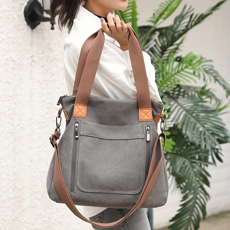 Womens large capacity casual practical fashionable retro canvas shoulder handbag cross body bag 240819 174d 4