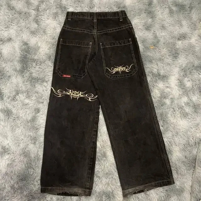 Y2K Pants Extra Large Loose Letter Skull Embroidered Jeans Men Hip Hop Jeans Gothic Wide Leg Trousers Streetwear Baggy Jeans 240819