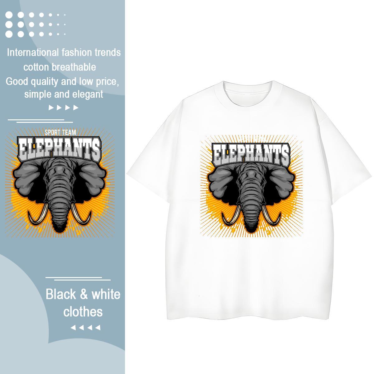 Unisex Men T Shirts elephant Breathable Spring Summer White Plus Size 230g Pure Cotton Men Clothes T-Shirt Brand Clothings