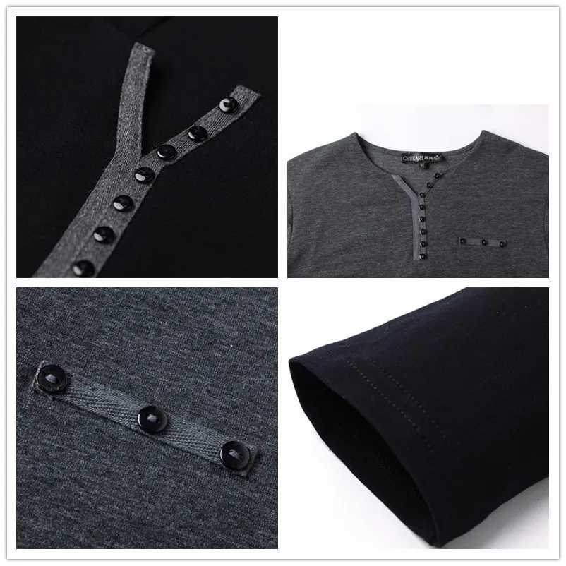 TFETTERS Autumn Casual T Shirt Men Henry Collar Solid Color Slim Fit Long Sleeve T Shirt Cotton Plus Sizes M-5XL Tops teesXJ240819