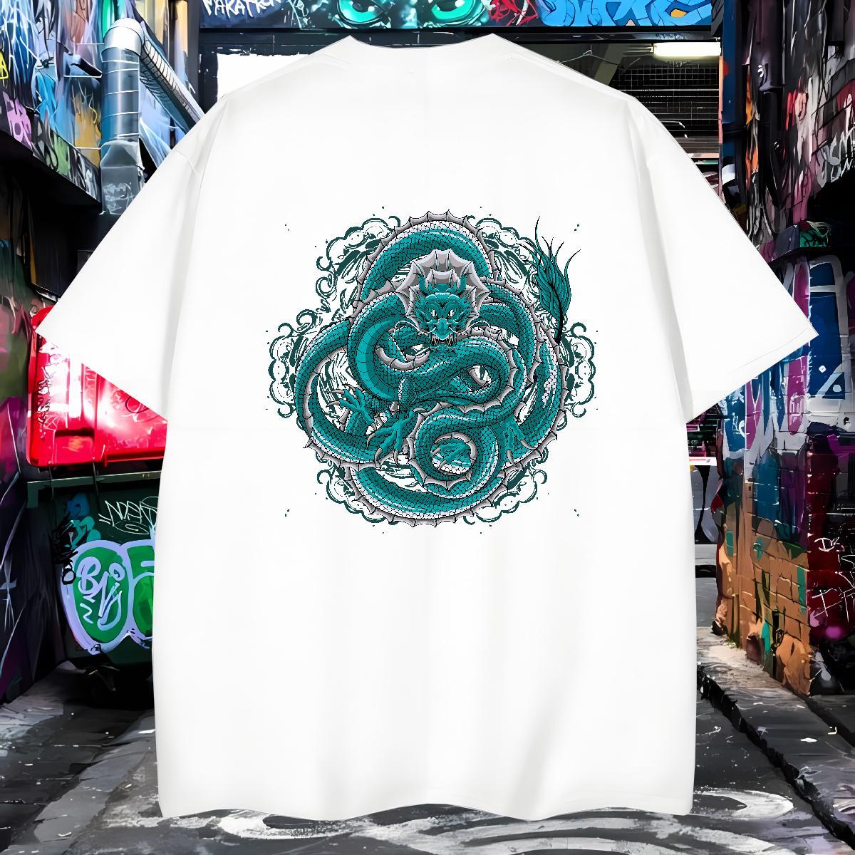 Mens T Shirts 100% Cotton 230g dragon Spring Summer Breathable Short Sleeve Plus Size Custom Men Clothes T-Shirt Fashion Cool Tees