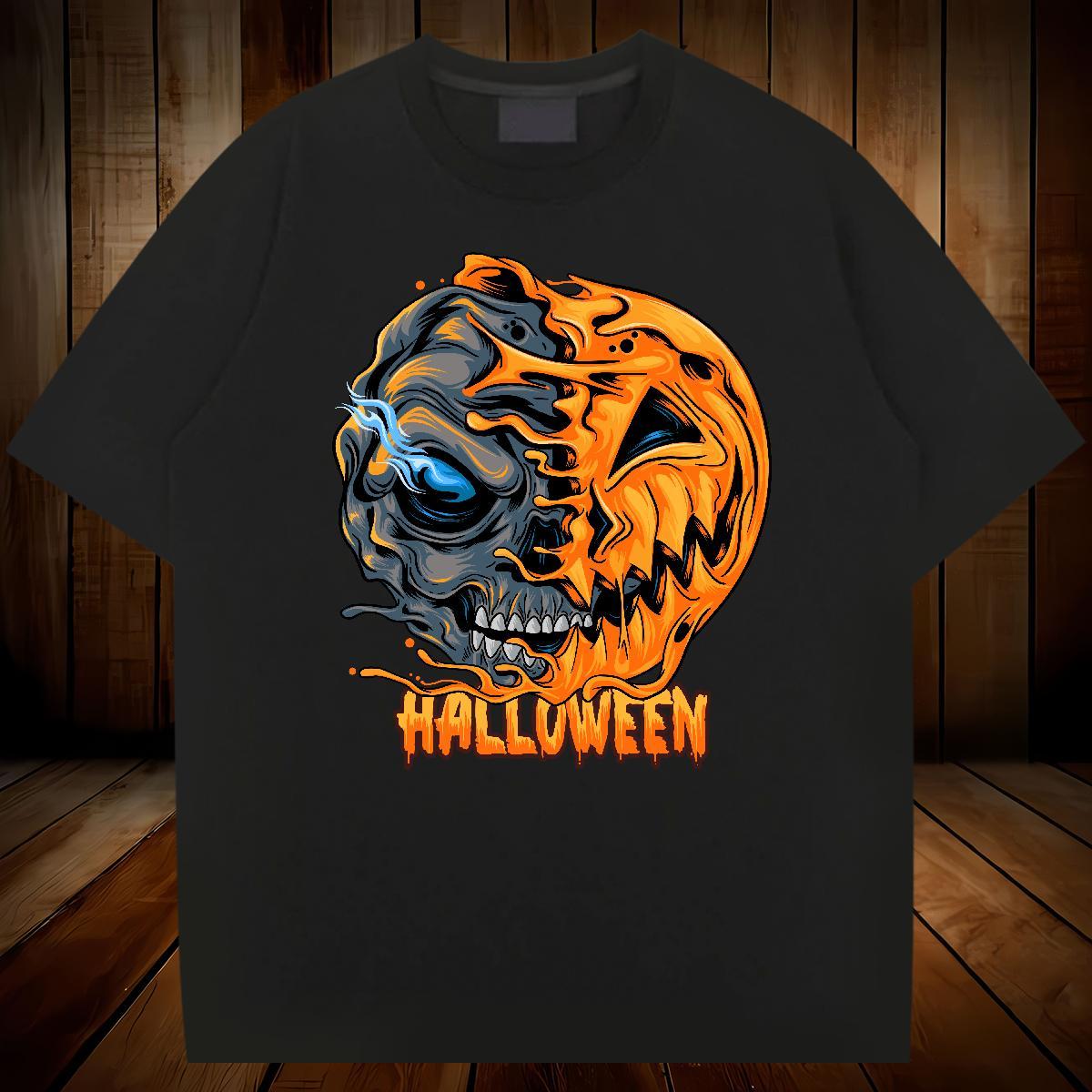 Soft Man T Shirts pumpkin O-Neck Short Sleeve Street wear Hip Hop Floral Print 100% Cotton 230g Tshirts 2024 Designer Clothes