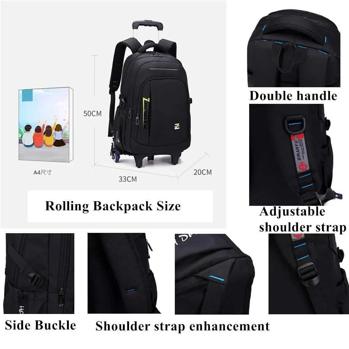 School Rolling Backpacks for Boys Big Capacity Wheeled Bag Trolley School Bags with Wheels Travel Luggage Kids Bookbag Mochil Y240820