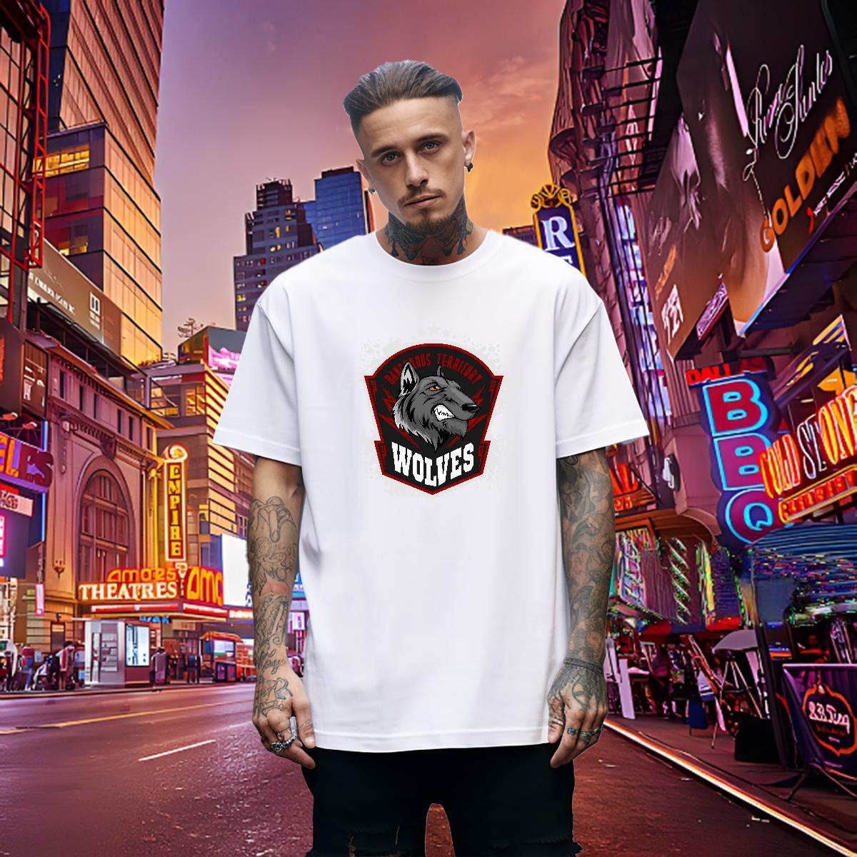 Loose Fit Man T Shirts wolf Round Neck Short Sleeve Spring Summer Oversized 4XL 230g Cotton Men Clothes T-Shirt New Arrival Tee Shirt