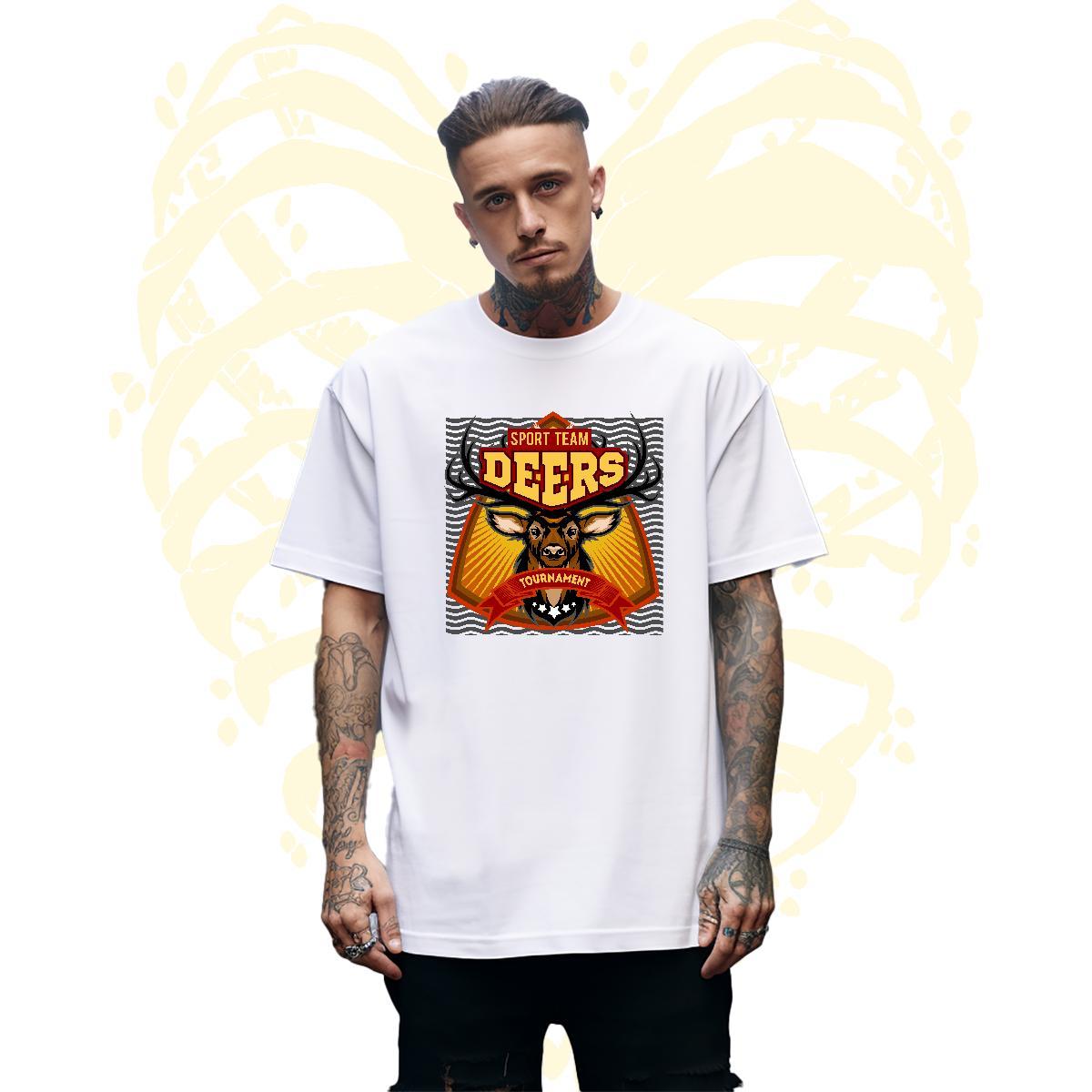 Cool T Shirt For Man deer Breathable Street wear Hip Hop Cartoon Printing L-4XL 230g Cotton Men Tops Tees Factory Direct Clothes