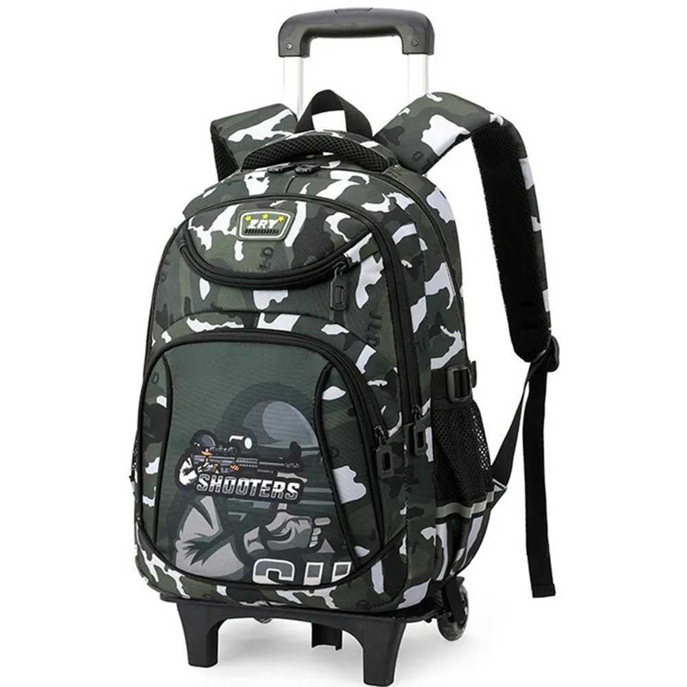 Camouflage 2 Wheels Chidren Backpack Fashion Waterproof Travel School Bags Trolley Case Thick Mesh Shoulder Strap Kids Handbag Y240820