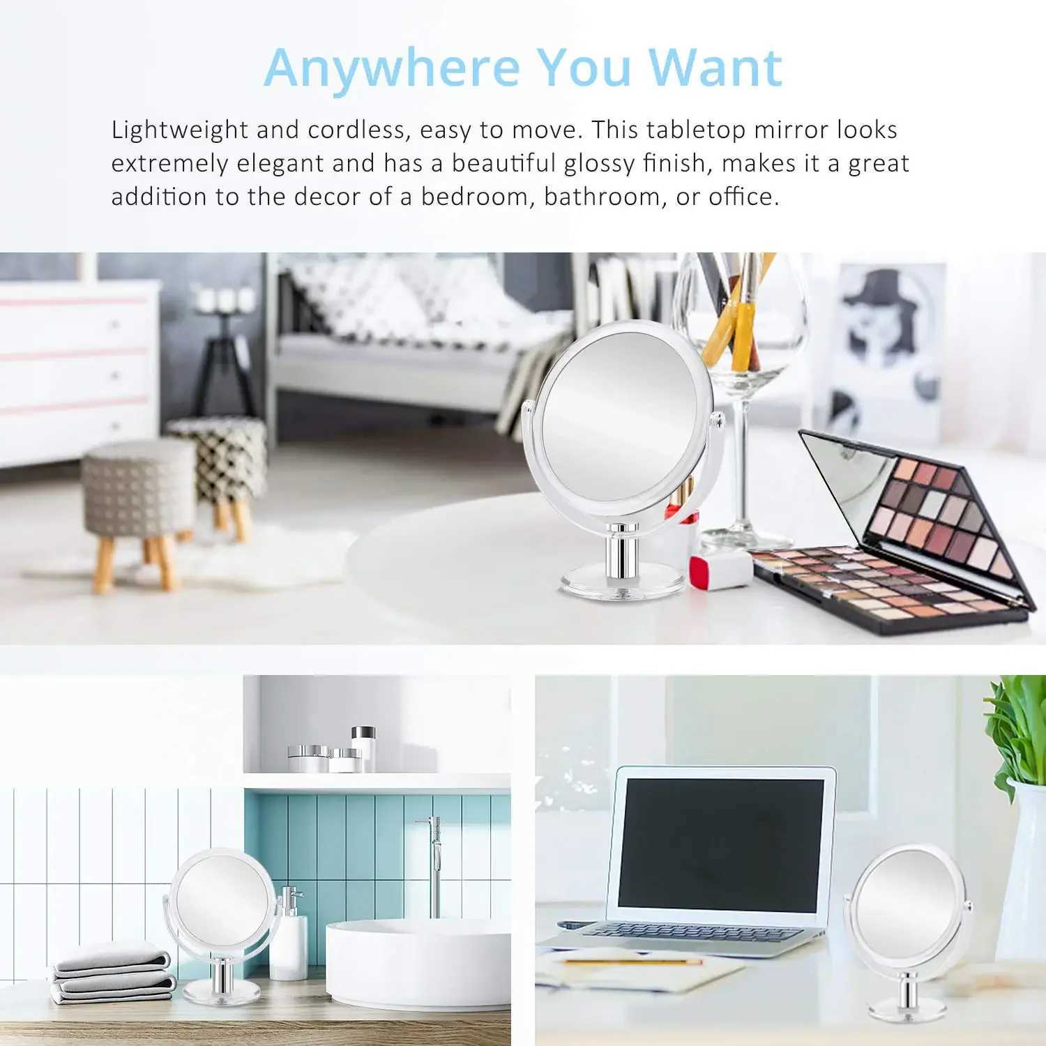 Table Top Vanity MirrorFabuday Magnifying Makeup Mirror Double Sided 1X 10X Magnification MirrorTransparent Y240819