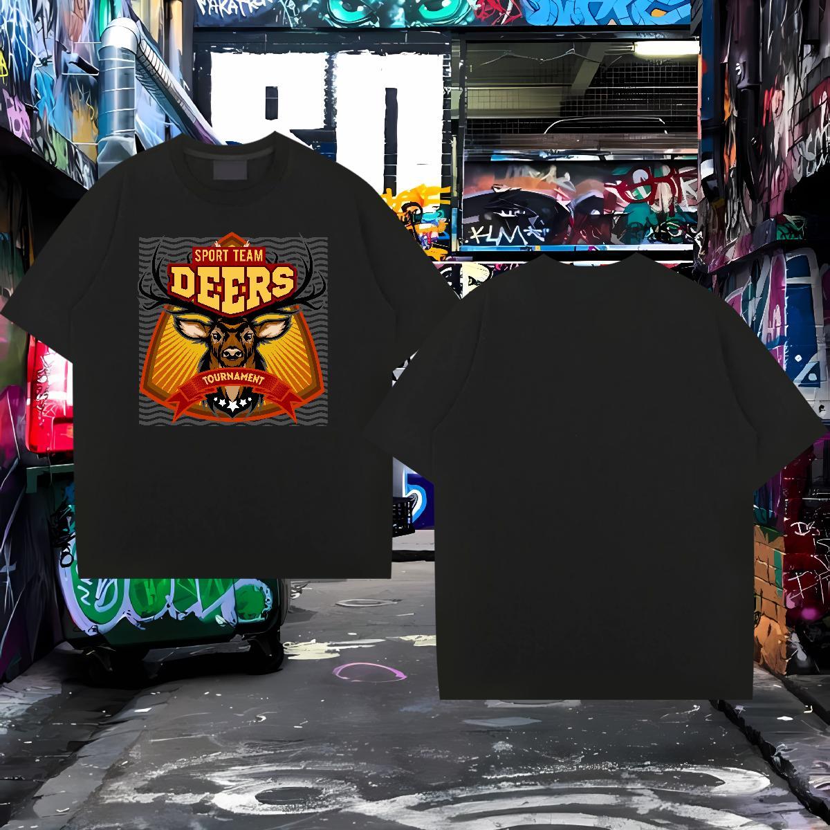 Cool Design T Shirts Men deer Breathable Crew Neck Street Wear Custom Print Plus Size 100% Cotton 230g Men Tops Tees 2024 Designer Tops Shirt