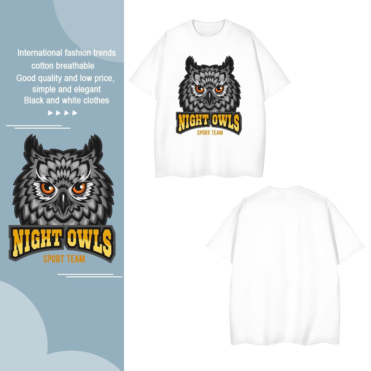 Unisex T Shirt For Man owl Pure Cotton Summer Casual Black White 230g Cotton Mens Tshirts Stylist Tops Tees