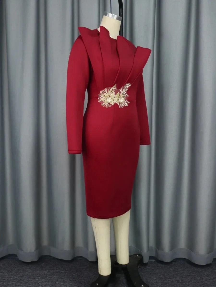 Elegant Church Dresses for Women Party Bodycon Long Sleeves with Lace Appliques Sheath Classy Occasion African Wedding Guest 240819