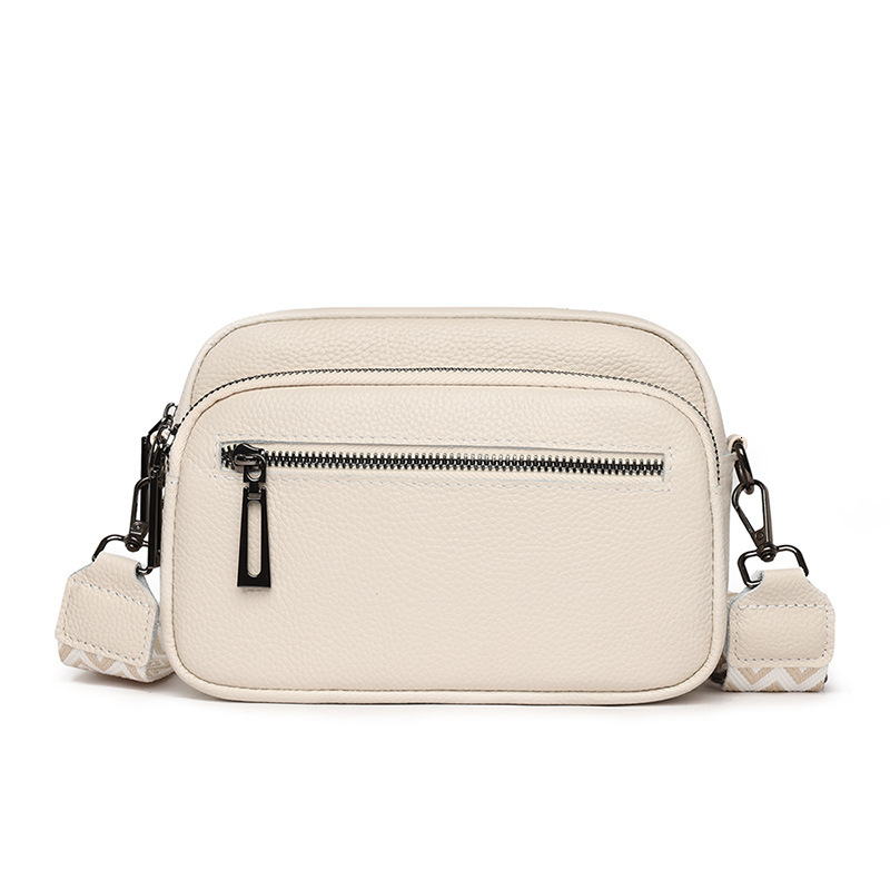 Genuine leather new fashionable and simple, women's one crossbody bag, top layer cowhide wide shoulder strap, small square bag