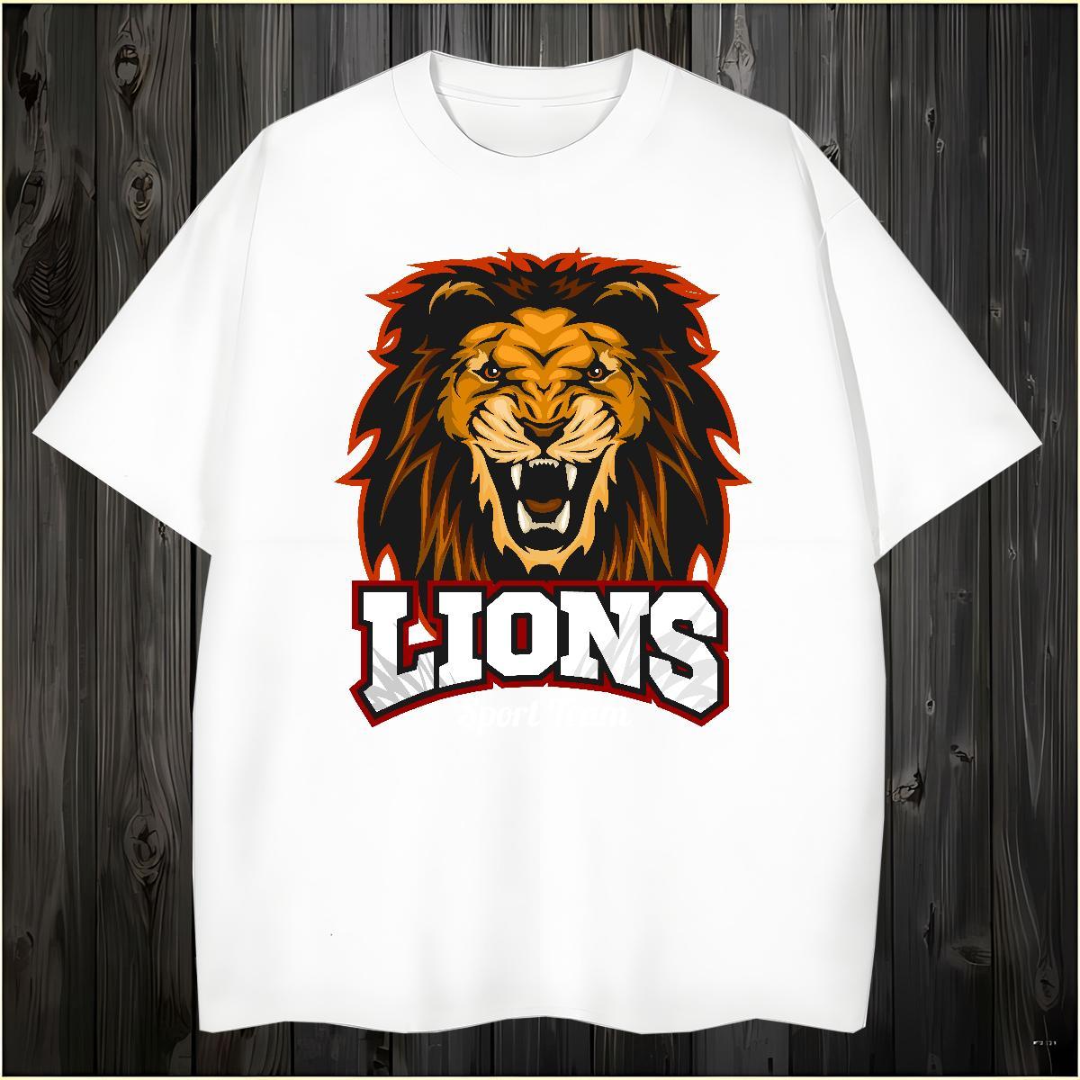 Cool Design T Shirt For Man lion O-Neck Short Sleeve Outdoor Cartoon Printing L-4XL 230g Pure Cotton Tshirts Wholesale Tops Tees