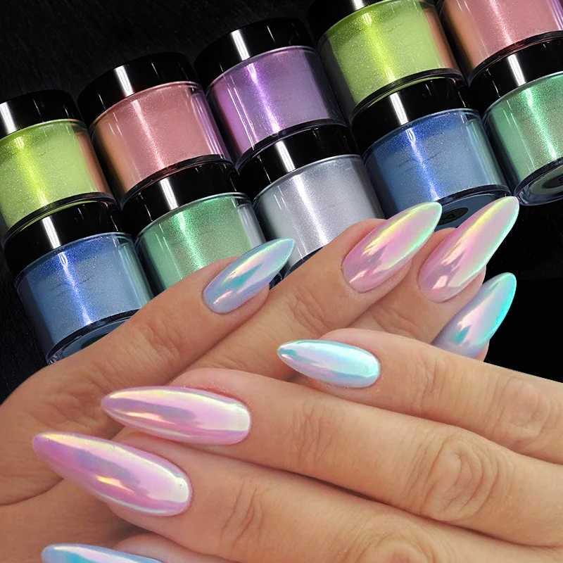 5g/10g Box Aurora Nail Powder Pearl Nail Glitter Neon Pigment Dust Effect Chrome Nail Art AB Color Dipping Powder Decoration DIYXJ240815