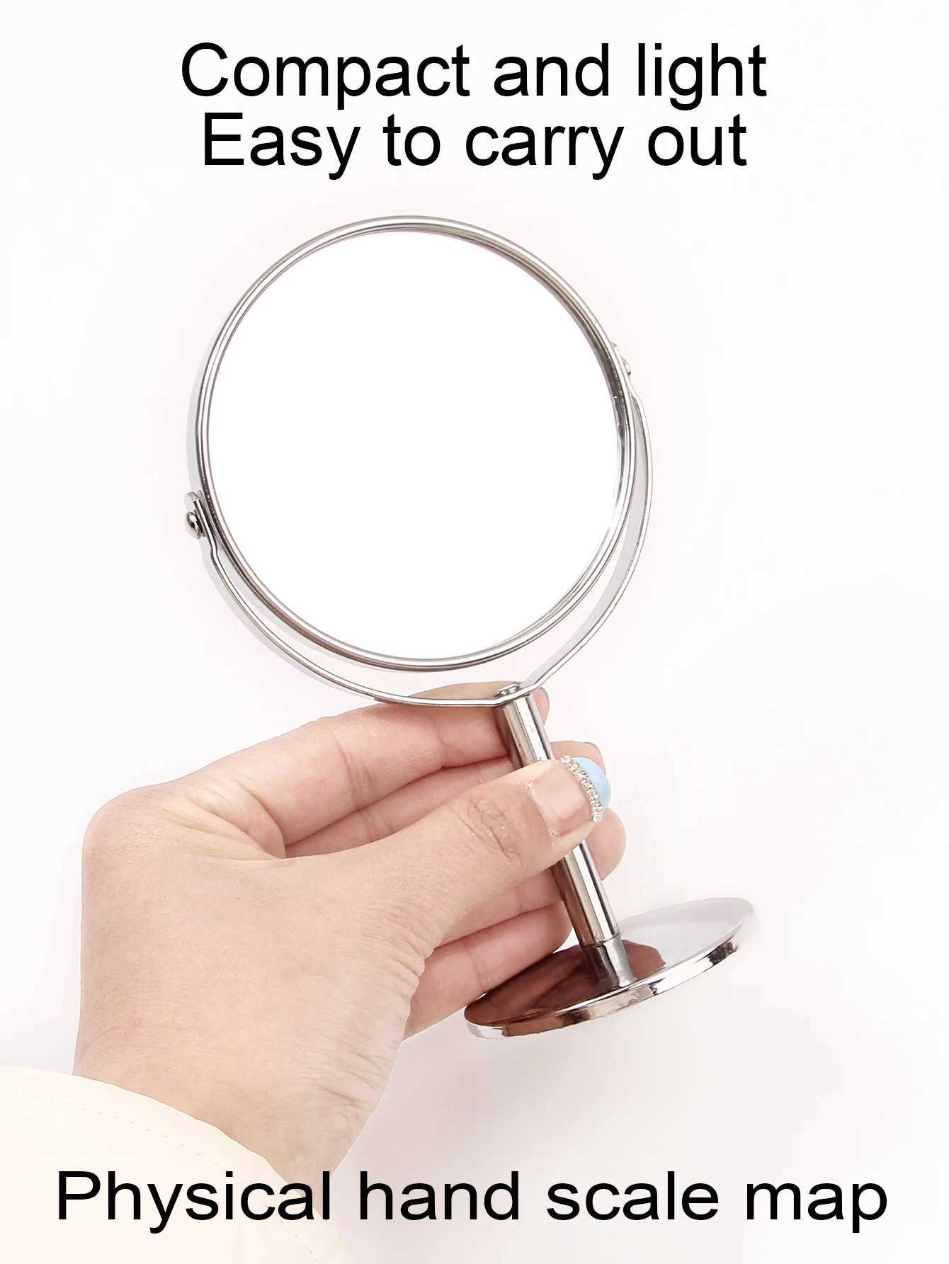 1pc Large Silver Makeup Mirror Clear Double Sided Tabletop Beauty Mirror Metal Silver Magnifying Cosmetic Mirror 360 Rotatio Y240819