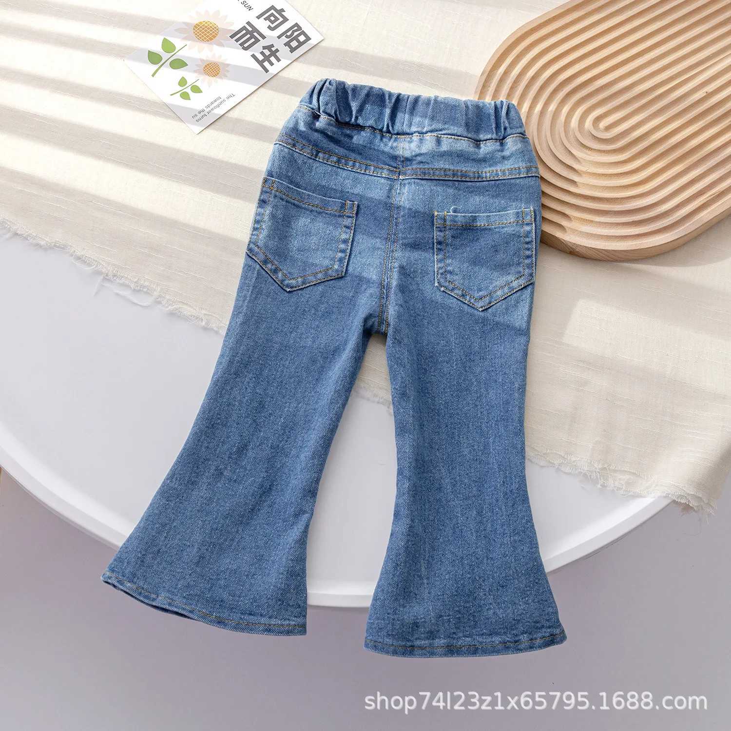 Preschool toddler infant abused denim children girls clothing spring break mens bell bottoms glitter pantsW240819