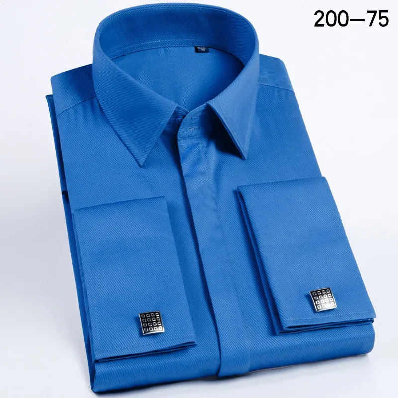 Quality Men French Cufflinks Shirt Hidden Button Mens Shirt Long Sleeve Casual Slim Fit Cuff Dress Shirts Cufflinks Included 240820