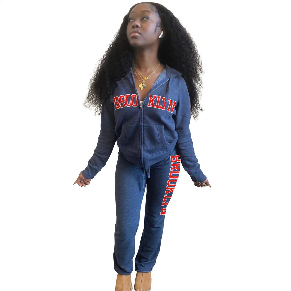 Winter Clothing Womens Letter Printing Thick Two Piece Zipper Hoodie and Flash Pants S1605 240819