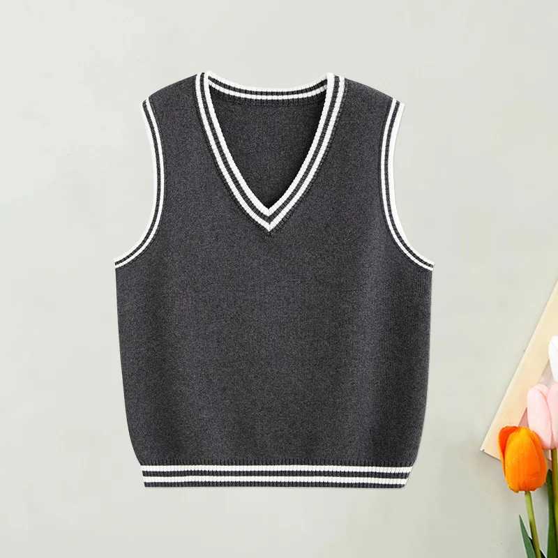 Preppy Style Knitted Vest for Kids Casual Classic School Knitwear Teen Child V-Neck Sweater Pullovers Tops Boys Girls WaistcoatsXJ240819