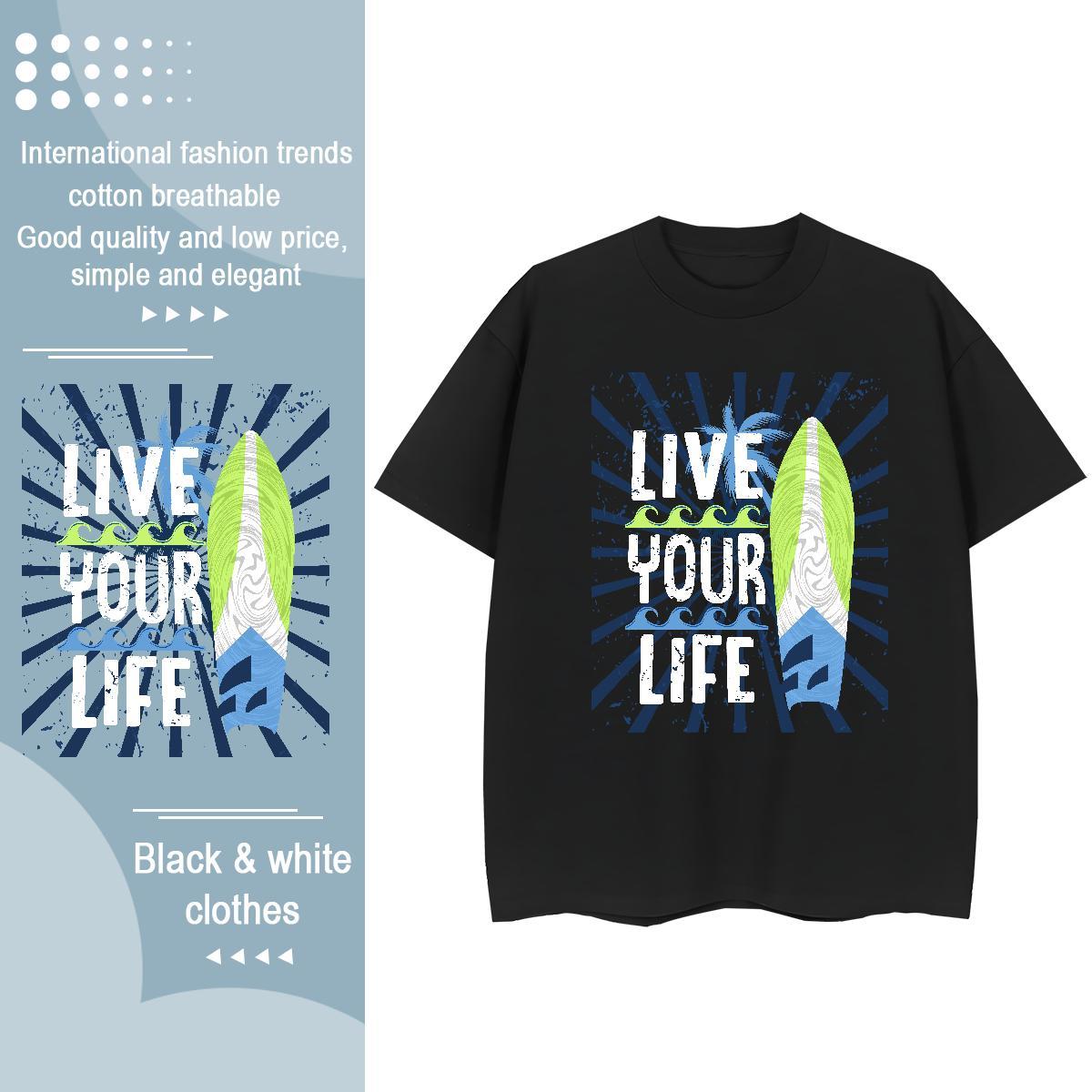 New Men Clothes T-Shirt tree Beach 230g Cotton Tops Tees Short Sleeve Soft Cool Mens T Shirts Custom Print Oversized