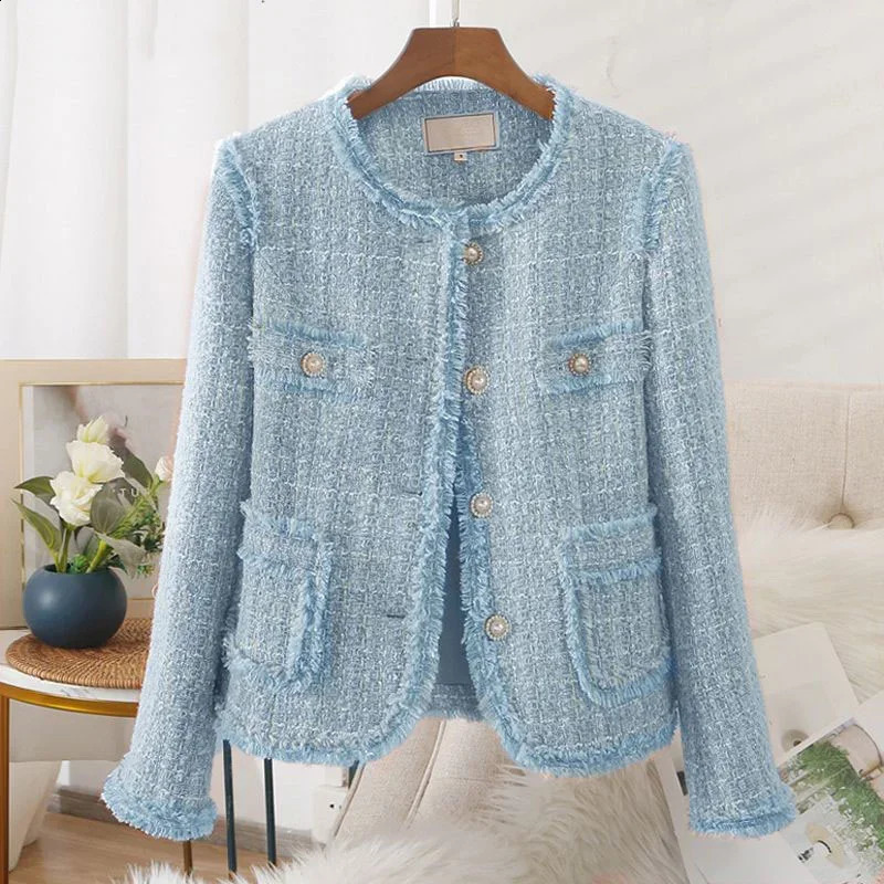Women Blazers Korean Chic Tweed Spring Autumn Elegant Lady Coats Single-breasted Long Sleeve Suits Female Office Blazer Jacket 240819