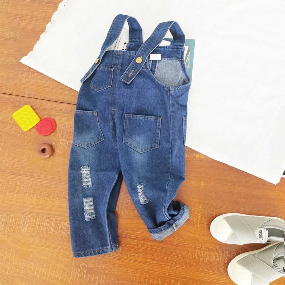 IENENS toddler boys jumpsuit denim covering Dungarees baby girls hole jeans pants clothing set suitable for 0-4 years old W240806