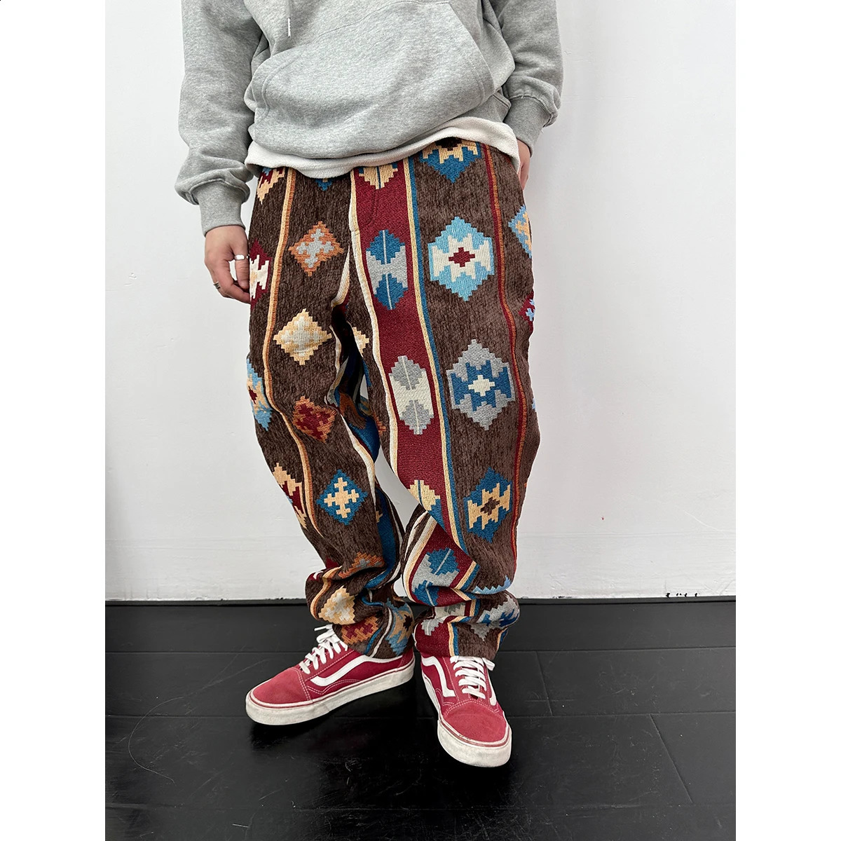American Streetwear Geometric Pattern Casual Pants Men Clothing Ethnic Style Jacquard Cargo Trousers Harajuku High Quality Pants 240814