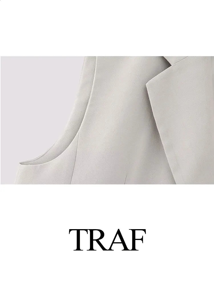 TRAF Trend Womens Fashion Set Back Slotted Collar TopButton Decorated High Waist Office Unprinted Good Pants 240819