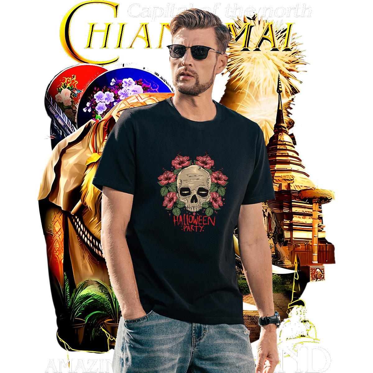 Soft T-Shirts for Men skull Breathable Short Sleeve Spring Summer Graphic 100% Cotton 230g Men Clothes T-Shirt 2024 Designer Top Tees