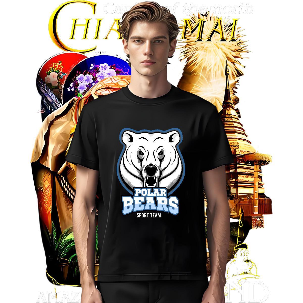 Loose Fit T Shirt For Man bear Pure Cotton Daily Wear Cartoon Print 100% Cotton 230g Men Tops Tees New Arrival Tops Shirt