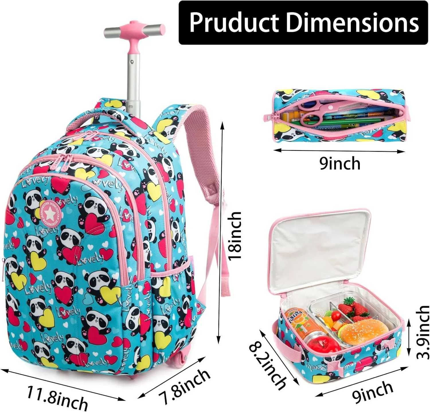 School Wheeled Backpack for Girl Boys Rolling Backpack School Bags with Lunchbag Children School Backpack with Wheels Y240820