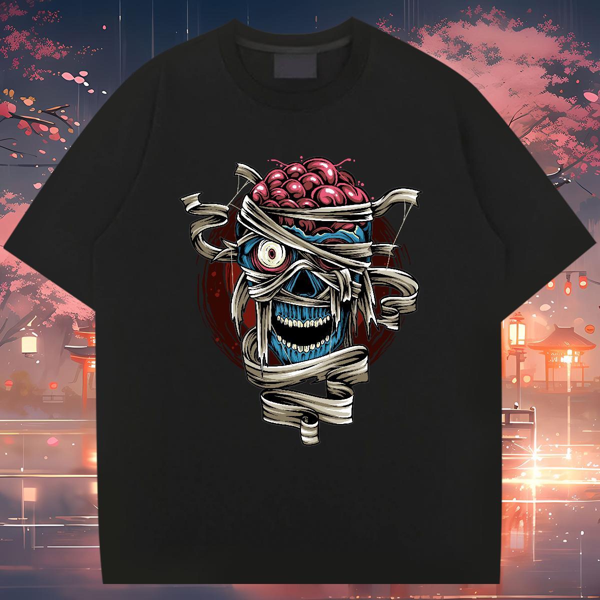 Popular T Shirts Men skull Breathable Soft Home Outdoor Floral Print 230g Pure Cotton Men Tees Classic Wear