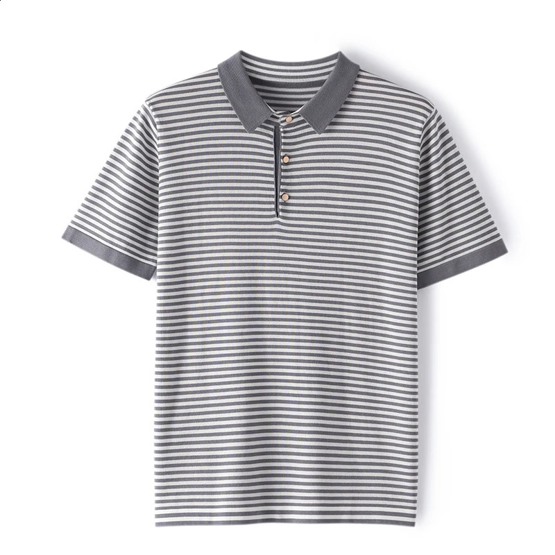 MVLYFLRT Mens T-shirt Summer Silk Short Sleeve Fashion POLO Collar Striped Tank Top Casual Large Top 240820