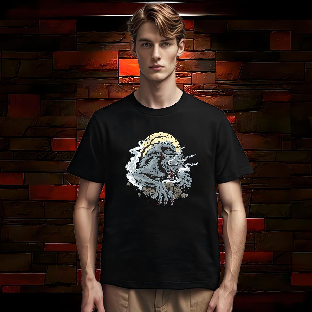 DIY Couples T Shirts wolf Home Outdoor 230g Pure Cotton Tops Tees Round Neck Short Sleeve Loose T shirt Graphic