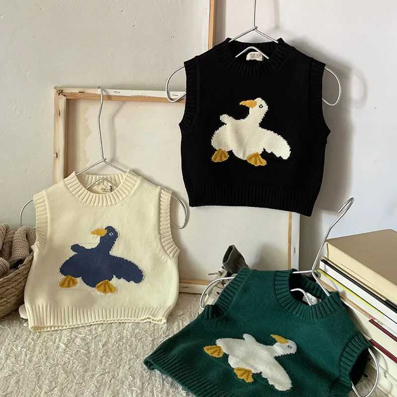 Autumn Spring 0-3Yrs Newborn Baby Girls Boys Knitted Vest Sleeveless Knitted Cartoon Printed Pullover Sweater Kids VestXJ240819