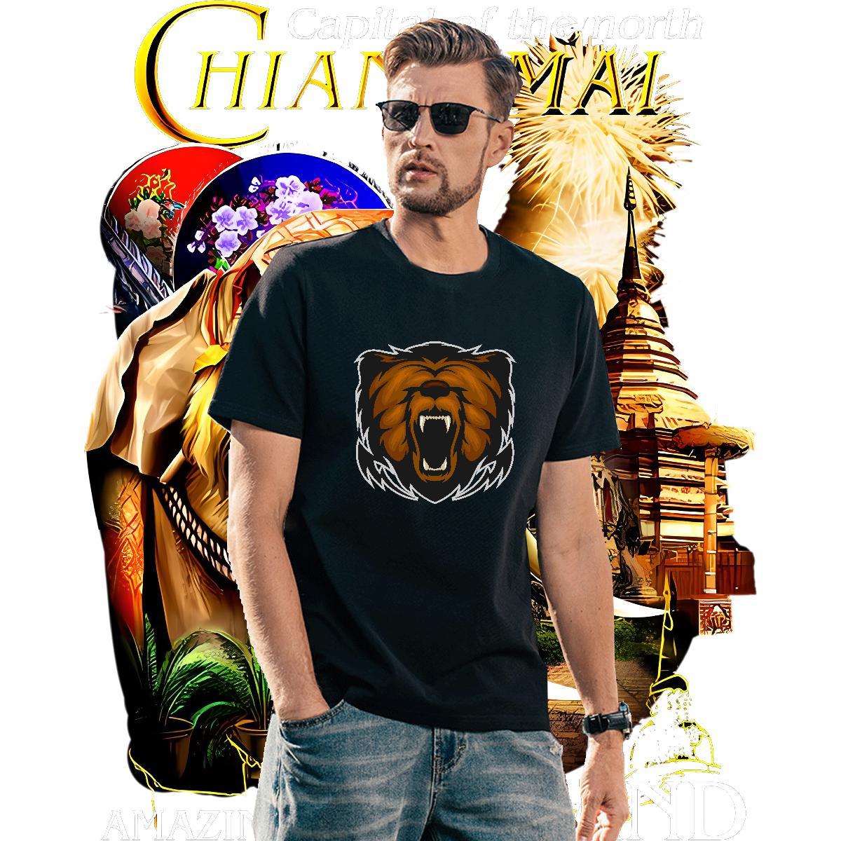 Cool Design T-Shirts lion Breathable Soft Summer Casual DIY Anime 230g Pure Cotton Men Clothes T-Shirt Fashion Casual Tops