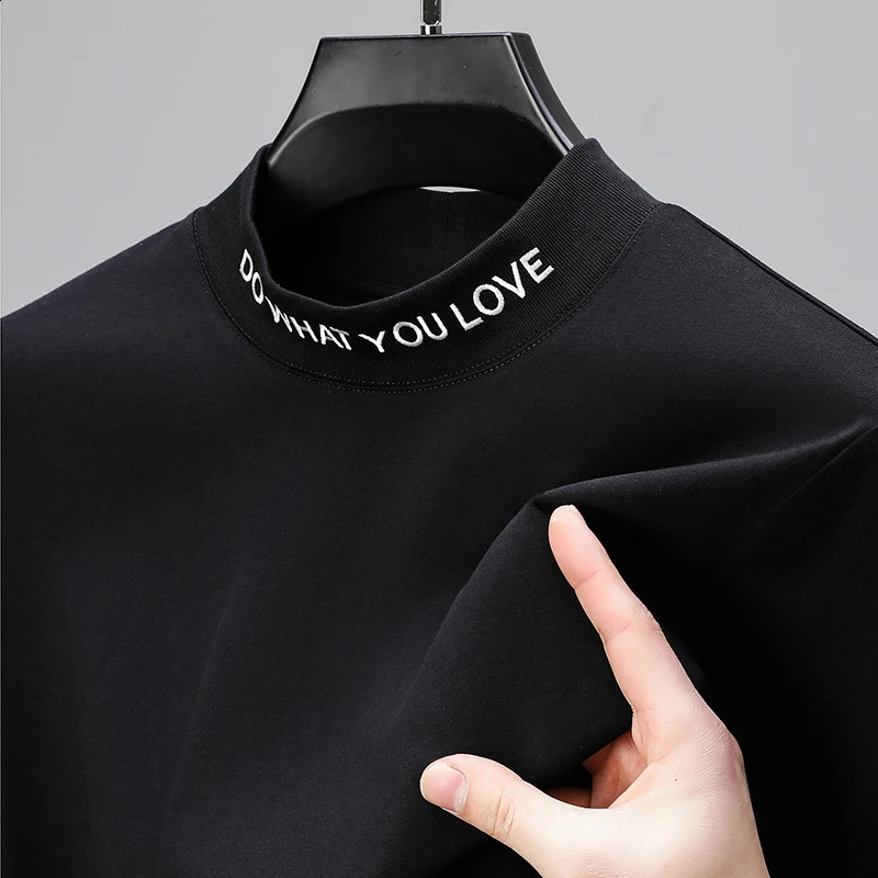 High Quality Mens T-Shirt Spring Summer Letter Embroidered Long Sleeve Korean Business Fashion Top Trend Mens Clothing 240820