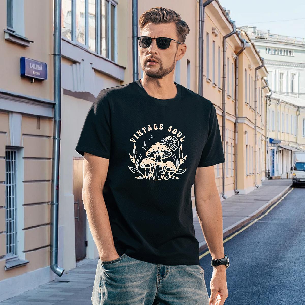 T Shirts Men 230g Pure Cotton painting Street Wear Breathable Short Sleeve Plus Size Cartoon Tshirts Classic Casual Cool Tops Shirt