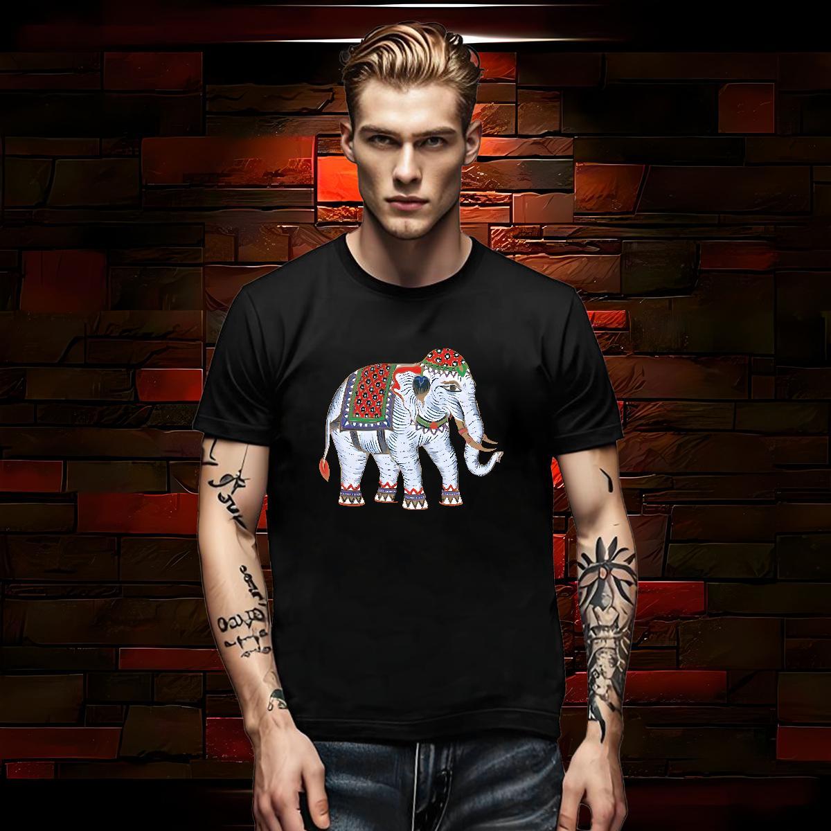 Fashion New Men Tees elephant Home Outdoor 230g 100% Cotton Tops Short Sleeve Soft Cool Design T Shirts Men Anime Print