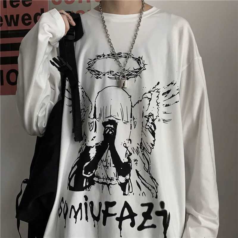 T shirt for men Autumn mens clothing Long Sleeve T-shirt O-neck oversize Tee Oversized Gothic Dark Academia Y2k Tshirt Male TopXJ240819