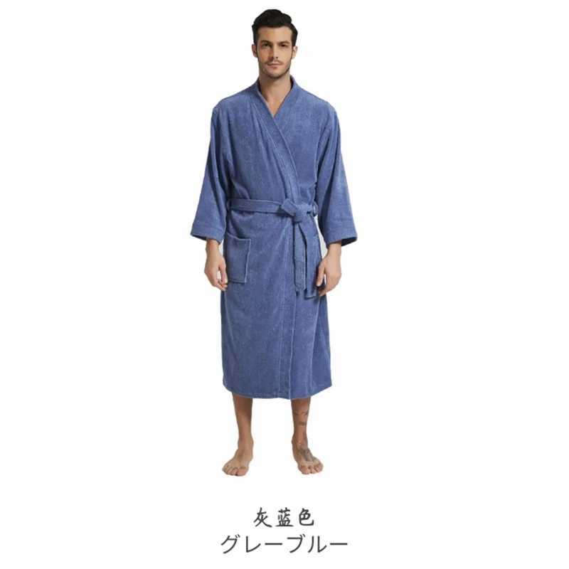 100% pure cotton mens yukata long and thick absorbent Terry bathrobe kimono mens towel pajamas womens dressW240719