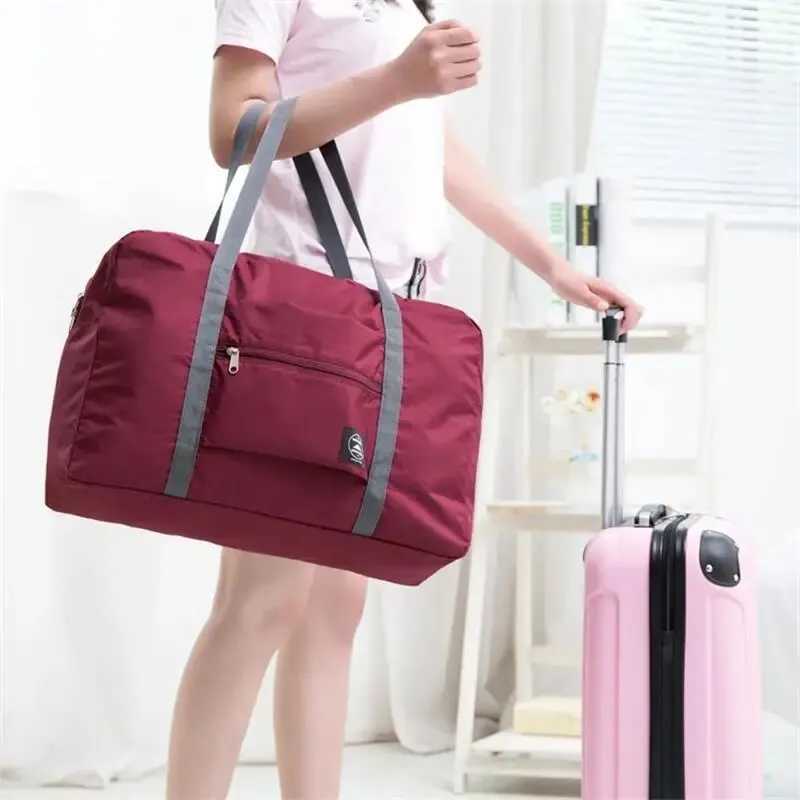 1Pc Red/Navy/Green Multifunctional Folding Travel Bag Single Shoulder Hand Luggage Bag Large Capacity Luggage Storage Waterproof CL240820
