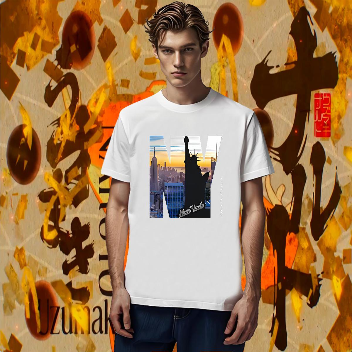 Classic Mens Tshirts Sport 230g Pure Cotton Customized Print Breathable Crew Neck New York T shirt Casual New Tees Shirts