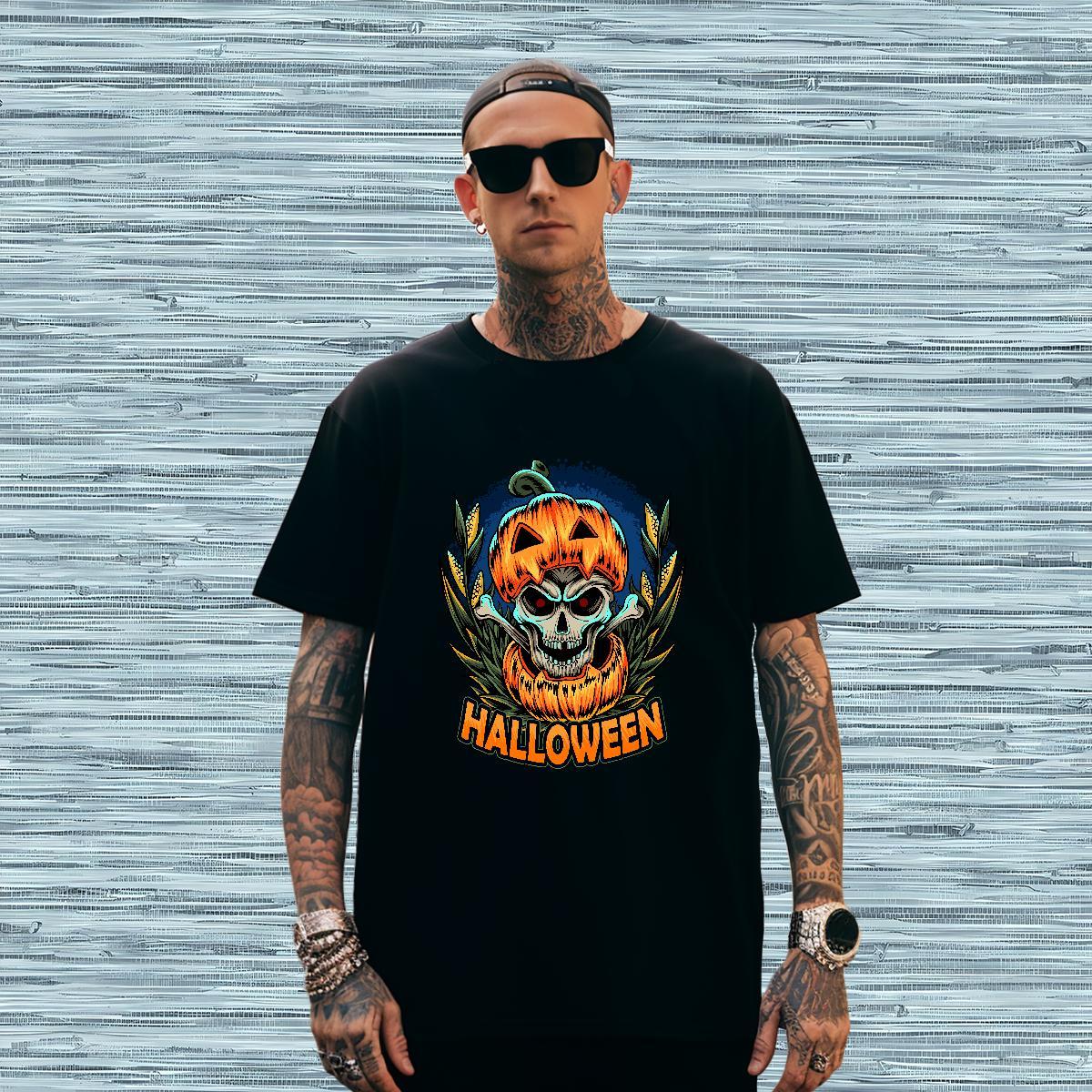 Comfortable T shirt halloween Breathable Hip Hop Street Asian Size 230g Pure Cotton Men Clothes T-Shirt 2024 DIY Tops Shirt