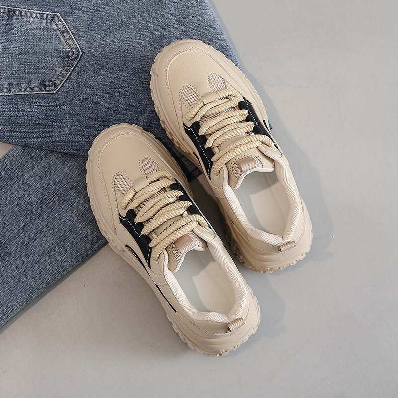 Ddmysports Autumn Little White Shoes New Korean Edition Instagram Sports Running Female Students Thick Sole Eightening Leisure Street Shoot JC OUTDOOR
