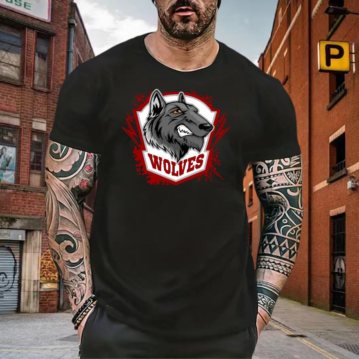 Loose Fit T Shirt For Man wolf Short Sleeve O-Neck Beach Cartoon Print 230g 100% Cotton Tshirts Stylist Polos