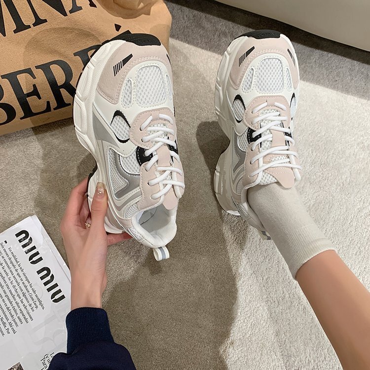 Ddmysports Mesh Breathable Sports New Fly Woven Casual Fashionable And Trendy Women S Thick Soled Mesh Shoes Korean Version Of Dad OUTDOOR